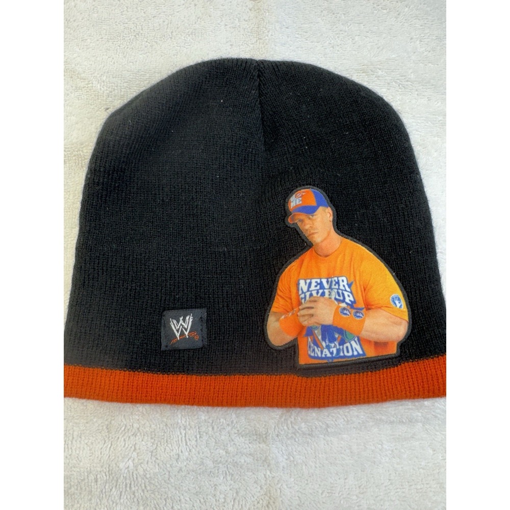 WWE John Cena Beanie Hat Hustle Loyalty Respect Black Orange Knit Cap Mens OS